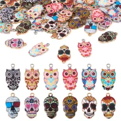 ハンドメイド DIY 手芸材料 ジュエリー用 アクセサリーパーツ チャーム 手作り素材 カラフル ハロウィーン 合金エナメルペンダント スカル クラフト用品 フクロウ 6色 2種類 収納ケース付き 48個入り Beadthoven] [BB