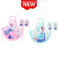 ✨新品✨ エルサ エプロン 子供用 女の子 上下セット アナと雪の女王 キッズ 水洗い可能 防水 防油 キッチン 料理 お菓子作り 幼稚園 保育園 小学生 プリンセス かわいい ピンク 水色 お揃い 58×62cm