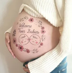 マタニティフォトシール ベリーペイント タトゥーシール 練習用シール付　双子用