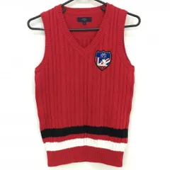 【超美品】キャロウェイ ニットベスト レッド×ネイビー ケーブル編み ウール混 Vネック レディース M ゴルフウェア Callaway