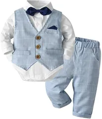 しあわせ倉庫 男の子 キッズ スーツ フォーマル セットアップ ベスト 初節句 結婚式 七五三 お宮参り 子供服 ベビー服 ロンパースタイプ(ブルー,  80)