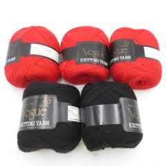 毛糸 ヴォーグ シルクウール 約40g（330ｍ) ×5玉セット レッド×2 ブラック×3  未使用品