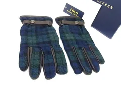 ■美品■ RALPH LAUREN ラルフローレン ウール×ポリエステル×アクリル チェック柄 手袋 グローブ ブルー系×グリーン系 BI5135のサムネイル
