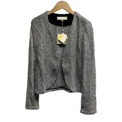 自由区 オンワード樫山 タグ付き ノーカラージャケット カラーレス  ラメツイード 40 Lサイズ相当 ライトグレー