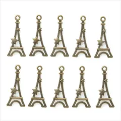 T-207X アンティーク チャーム【エッフェル塔 星】10個セット 金古美 タワー 立体 星 スター 海外 カン付き ピアス ネックレス イヤリング ハンドメイド アクセサリー パーツ