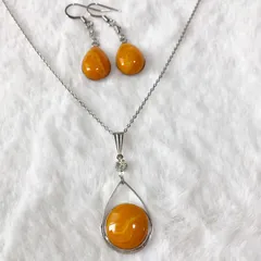【オレンジ】雫ネックレス&ピアス/イヤリングセット (金具交換無料)