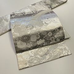 ★　つくり帯　リメイク　白・銀　花　橋★　r889e