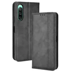 Xperia 10 IV ケース 手帳 SO-52C SOG07 エクスペリア10 マーク4  チェック柄 合革 レトロ 手帳 ケース 【Color】 ブラック