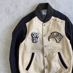 【MILKBOY】ミルクボーイ　2003A/W レザー　スタジャン　レザーブルゾン　本革　ビョウ　ワッペン　ホワイト×グレー　サイズS