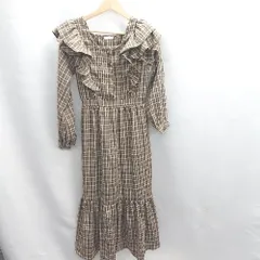 ◇ ⊇ ＦＵＮ チェック 長袖 ロング ワンピース サイズF ホワイト レディース E  【1503050003292】