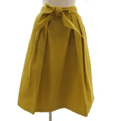 オリーブデオリーブ OLIVE des OLIVE スカート フレア ひざ丈 リボン紐 シンプル コットン イエロー系 マスタード M