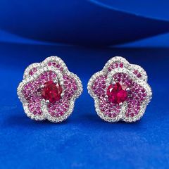 K18 ダイヤモンド ルビー ピアス マルチストーンピアス パヴェ留