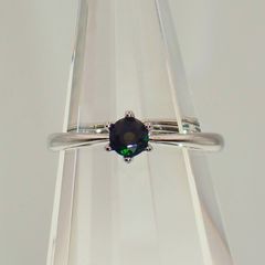 【ブラックオパール】フリーサイズリング【ロジウムカラー】
