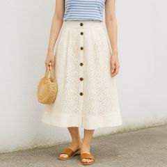 【上品×大人のカジュアルスカート💕】リランドチュール＊花柄レーススカート＊オフホワイト系＊美品＊Sサイズ相当✨