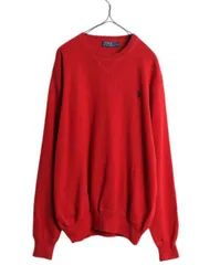 【お得なクーポン配布中!】 90s ポロ ラルフローレン コットン ニット セーター メンズ XL / オールド 長袖ニット 前V スウェット トレーナー タイプ ワンポイント 赤