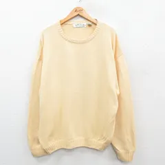 XL/古着 オービス 長袖 セーター メンズ 00s 無地 大きいサイズ コットン クルーネック 薄黄 イエロー 24oct09 中古 ニット トップス