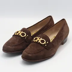 フェラガモ ガンチーニ スエード ローファー ブラウン ゴールド金具 D0/0/95/22 6 1/2(24.5cm) レディース 2000000 NSK OMI