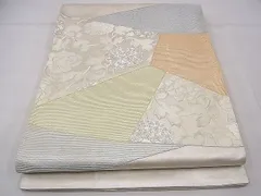 平和屋着物■六通太鼓柄袋帯　総刺繍　銀駒刺繍　切嵌牡丹唐草文　逸品　n-ts0275