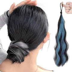 ルスブリラーレ (Luce brillare) お団子 ウィッグ ポニーテール 巻き髪 ダンス衣装 ヘアゴム 編み込み 子供 キッズ エクステ 子供用 髪飾り つけ毛 ヘアアクセ シュシュ 50cm ロング(ダークブラウン/ブルー,  50cm)