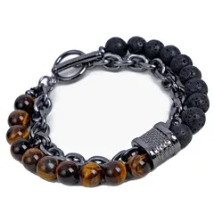 Paani Paani パワーストーン ブレスレット メンズ レディース 人気 天然石 アクセサリー (タイガーアイ＆溶岩石) [タイガーアイ＆溶岩石]