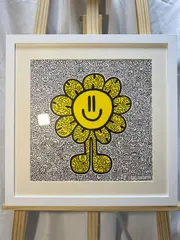 Mr.Doodle  ミスタードゥードゥル Yellow Flower 2019 	シルクスクリーン版画 サイン付き 額済 レア イラス 現代アート 美術品 インテリア 飾りのサムネイル