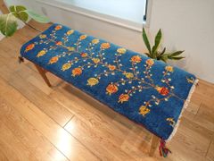 ペルシャ　ギャッベ　ミニランナー　ラグ　115x42cm　 青　ザクロの実　RJ14272