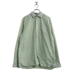 TOMMY HILFIGER 長袖 ストライプ シャツ M グリーン ホワイト トミーヒルフィガー 古着卸 アメリカ仕入 a509-6364
