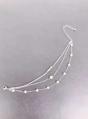 シルバー 3連 パール ジルコニア ブレスレット 組みひも