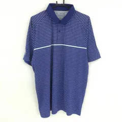 【美品】アンダーアーマー 半袖ポロシャツ ネイビー×ブルー ボーダー襟切替 メンズ XL ゴルフウェア UNDER ARMOUR