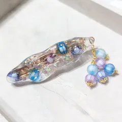 和風❀飴玉ビーズのヘアクリップ~ブルー~
