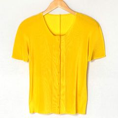 ☆☆ISSEY MIYAKE イッセイミヤケ PLEATS PLEASE プリーツカーディガン 半袖 PP21-FO108 イエロー サイズ 3 レディース
