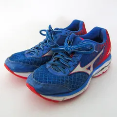 ミズノ スニーカー ローカット WAVE RIDER19 シューズ 靴 キッズ 男の子用 22サイズ ブルー系×レッド系 Mizuno 【中古】