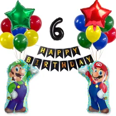 【新品】6歳のお誕生日をカラフルに彩るマリオブラザースとお祝いセット(18pc)バースデーガーランド パーティバルーンセット風船 パーティ 飾り こども ギフト                          