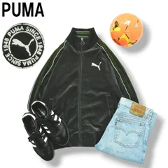美品　PUMA ベロア ジャージ 刺繍10ロゴ ダークグレー×黒白 O 古着 美品 PUMA ベロア ジャージ 刺繍10ロゴ ダークグレー×黒白 O