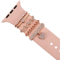 Apple Watch用装飾ハートリングループ シリコンバンドチャーム 45mm 44mm 42mm 41mm 40mm 38mm 7 6 5 4 3 2 1 ダイヤモンド ラブメタルチャーム スライドアクセサリー iwatch  [love ローズゴールド]