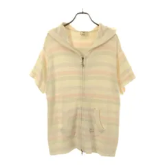 ジェラートピケ マルチボーダー 半袖 スムーズィー ジップパーカー F ホワイト系 gelato pique ルームウェア ジェラピケ レディース 古着 【240209】