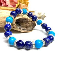 ラピスラズリ&ターコイズ パワーストーン ブレスレット (シルバー) 10mm メンズ・レディース 成功 人間関係 ストレス お守り  ☆