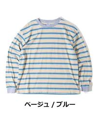 WALLA WALLA SPORT ワラワラスポーツ ロングスリーブ ストライプTシャツ ベージュ/ブルー m l メンズ レディース 長袖 ロンT M L 秋冬 大きいサイズのサムネイル