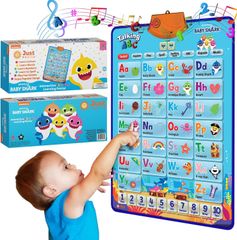 Pinkfong ベビーシャークアルファベット&数字学習おもちゃ 教育幼児ギフトセット 1~3歳 ミュージカルマット ABCポスター 部屋の装飾 アクティビティ&ゲーム ベイビーサメのおもちゃ 男の子と女の子向け2-4歳 知育玩具 英語 ブルー