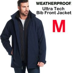 新品 M ★ コストコ Weatherproof ウェザープルーフ メンズ ストレッチ 中綿 ジャケット ネイビー ウルトラテック ビブ付き フード取り外し可能フード付き 撥水 防風 防寒 伸縮 パーカー キルティング アウター ブルゾン コート 男性用