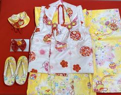 ms24104　七五三　3歳 女の子 着物　被布コート　被布　お宮参り　 被布セット　黄