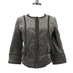 ボディドレッシングデラックス BODY DRESSING Deluxe ジャケット ノーカラー 七分袖 フロントホック コットン 薄手 無地 38 茶 ブラウン アウター /NAのサムネイル