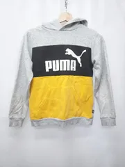 ◇ ⊇ PUMA キッズ 子供服 裏起毛 長袖 プルオーバーパーカー サイズ150 グレー イエロー ブラック 男の子 E  【1505290028714】
