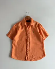 ポロ Ralph Lauren(ラルフローレン) オレンジ リネン 半袖 シャツ L
