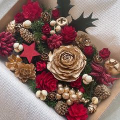 ドライフラワー ドライ ナッツ 木の実 詰め合わせ セットˎˊ˗ クリスマス　クリスマスBOX  クリスマスレッド　ゴールドレッド　スギ　　　No.49