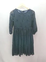 ◇ mercuryduo シアー 透け感 刺 ガーリー ファスナー 七分袖 ロング丈 ワンピース サイズFREE ネイビー レディース E 【1309040084230】