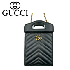 【未使用品】GUCCI グッチ ミニトップハンドルバック　GGマーモントカーフレザー 黒 699756