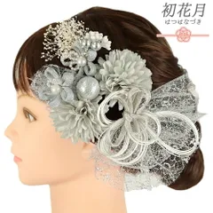 髪飾り 成人式 水引 振袖 袴 花 かすみそう 4点セット シルバー 白 組紐 玉飾り 造花 ビーズ ラメ レース Ｕピン 小さい 大人可 No.9-5303