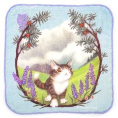 【新品】 アート刺繍ミニタオル不思議な国の境目 941646 わちふぃーるど 猫のダヤン レディースハンカチ タオルハンカチ 240 x 240