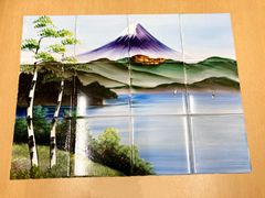 昭和レトロ　絵タイル「芦ノ湖富士」 12枚組セット